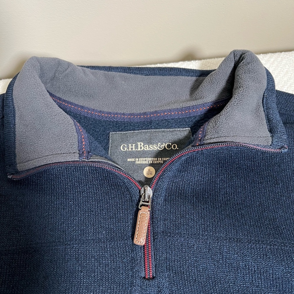 GH Bass & Co 1/4 Zip Pullover Men's Navy Fleece Sweatshirt Size XL Comfort
